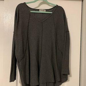 Medium gray Impressions Waffle Knit long sleeve.